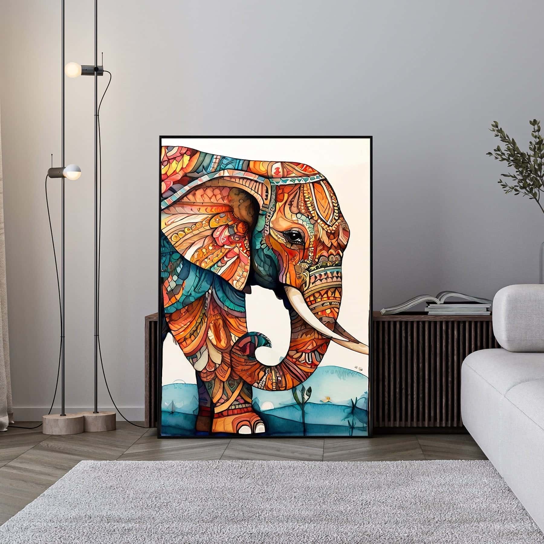 Bohemian Elephant | Wildlife Artwork | Nature Wall Art | A2 at XILEF Art